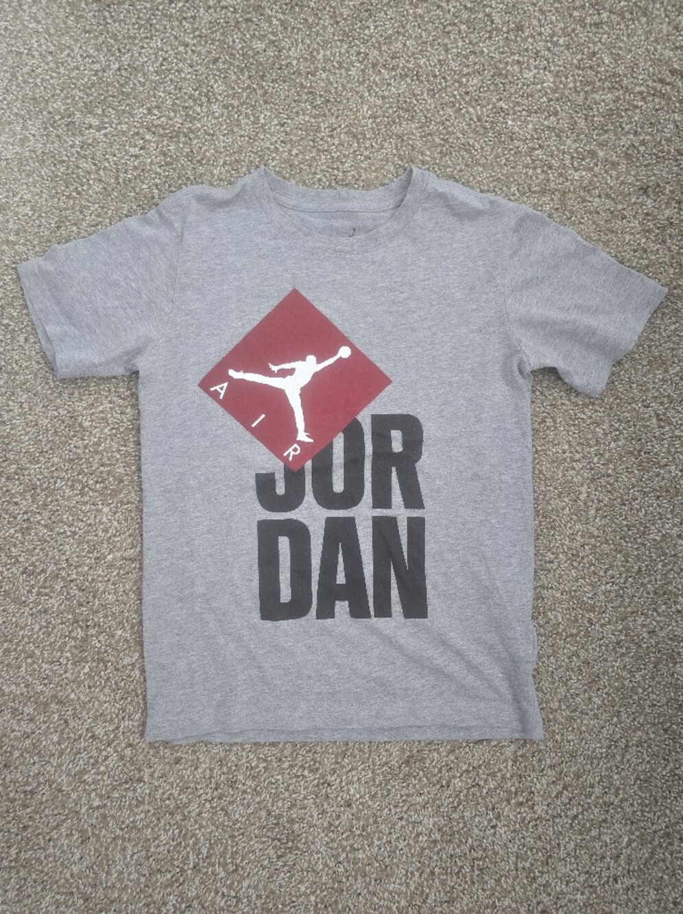 Jordan Kids Gray Tee with Red Diamond and Black Logo